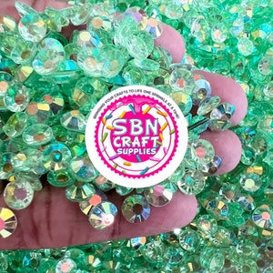 BULK 4oz.  Pear Green Transparent AB Flatback Resin Rhinestone Mixed Size Perfect Snow Globe Tumblers Nail Art Non-hotfix