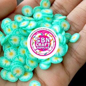 50 Gram 5mm and 10mm Spring Green Daisy Fimo Slices Fake Sprinkles  decoden cabochons slime crafts slime polymer clay