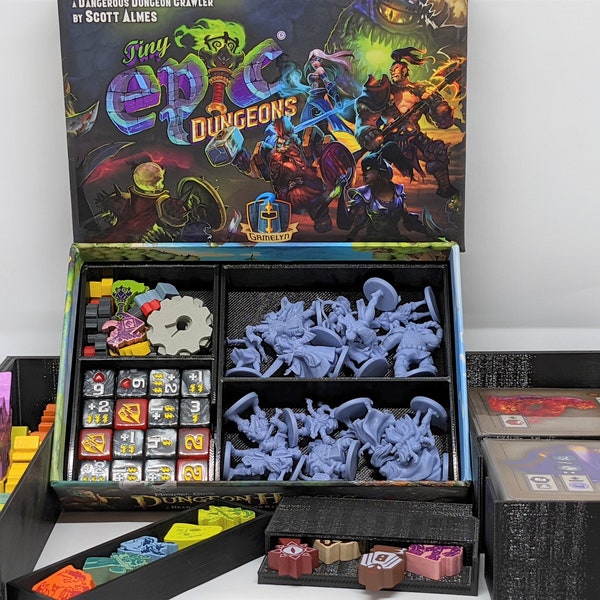 Tiny Epic Dungeons and Stories Expansion Combined (Sleeved) Insert - Custom - Divider - Sorter - Card Game - Token - Gamer Gifts