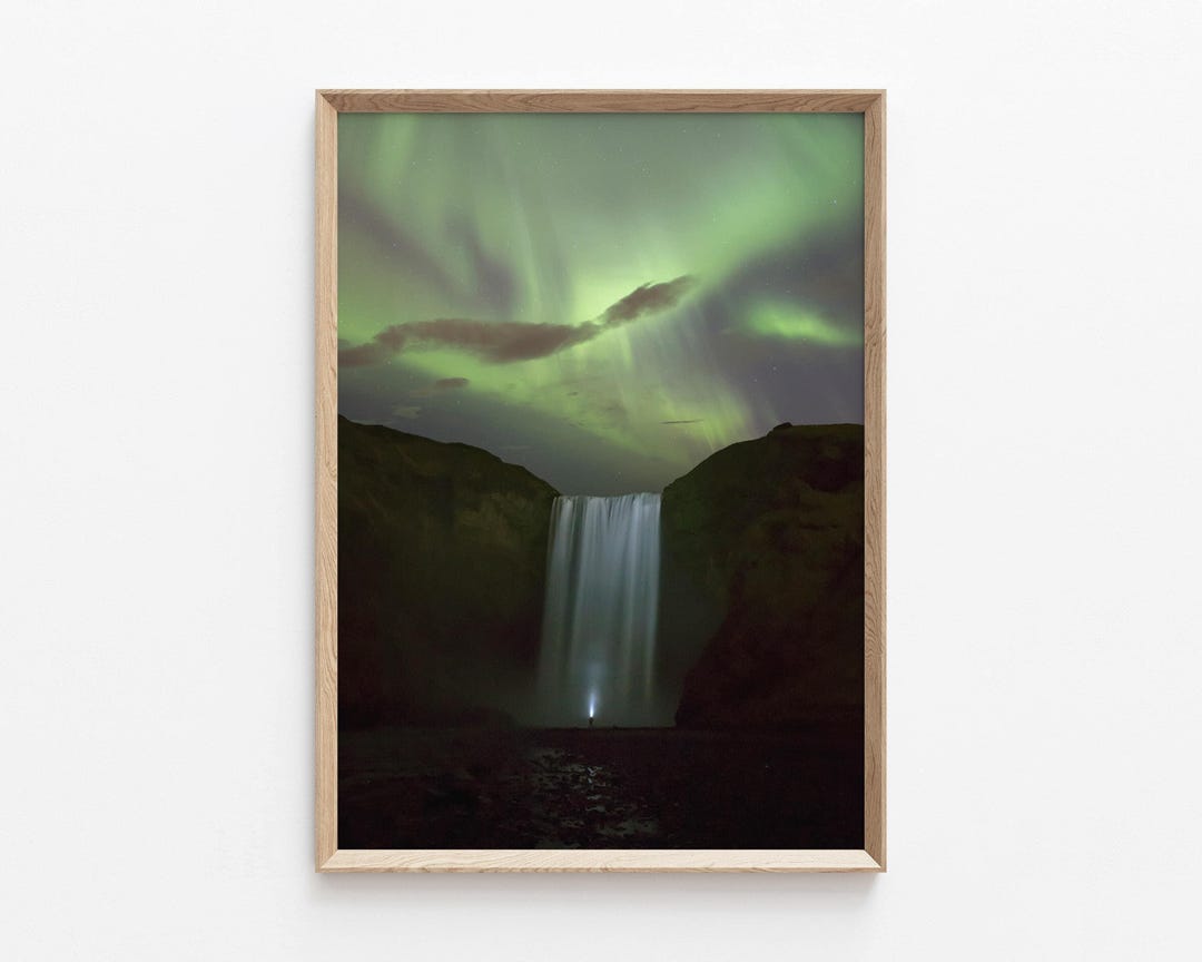 Skogafoss Waterfall With Northern Lights – Iceland Fine Art Photography ...