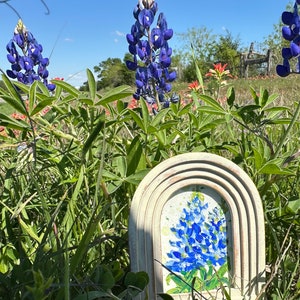 Forever Blue Mini Bluebonnets acrilico su carta dipinto a mano e incorniciato immagine 2