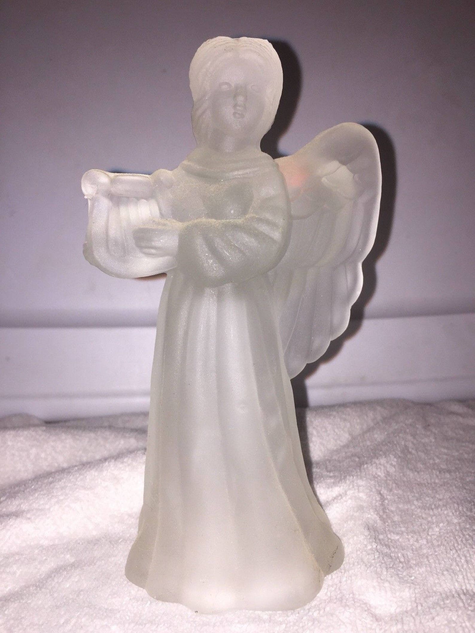 Pressed Frosted Glass Angel Candle Holder Etsy Canada