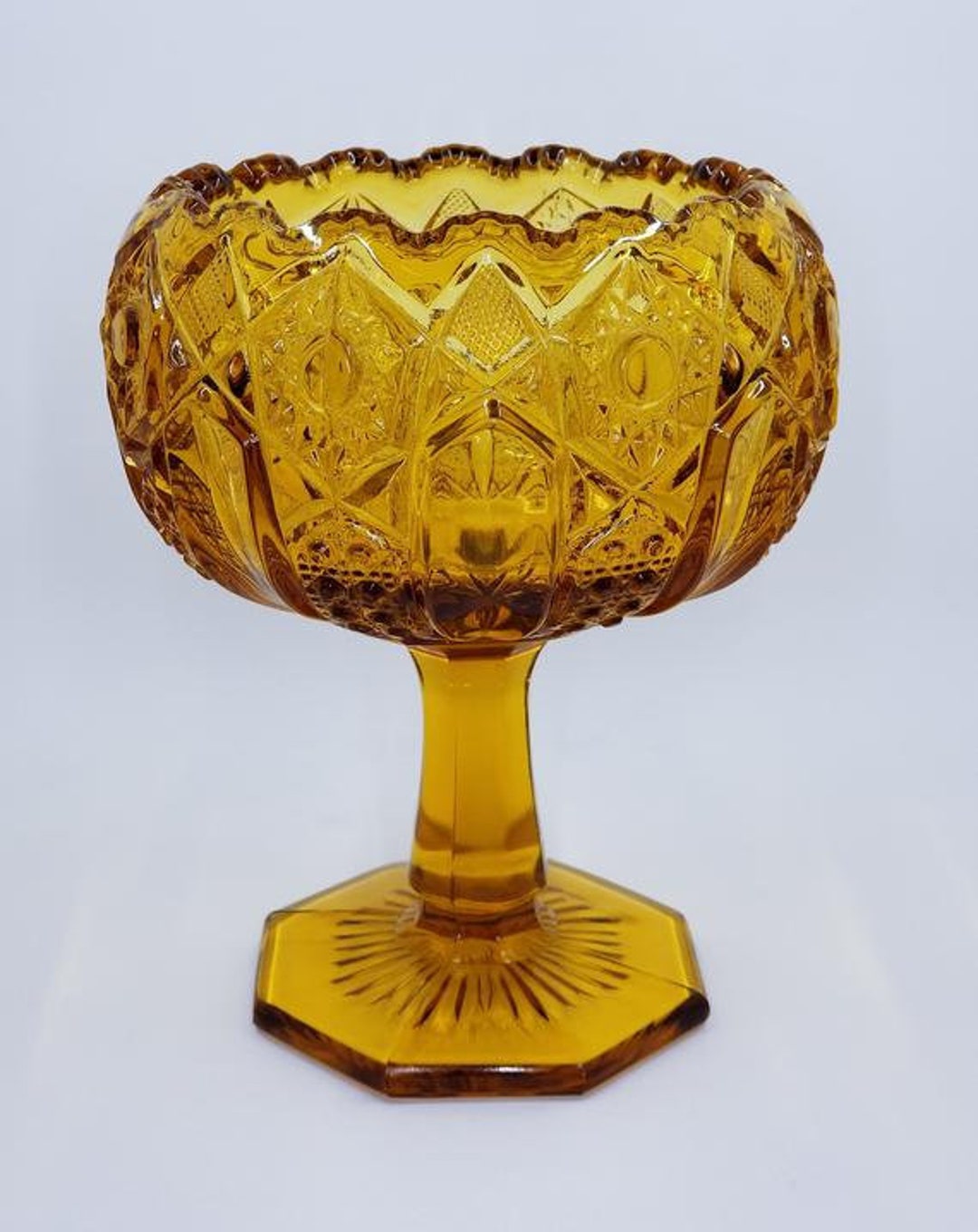 Glass Candy Dish Vintage Kemple Glass Amber Quintec Candy Dish Etsy