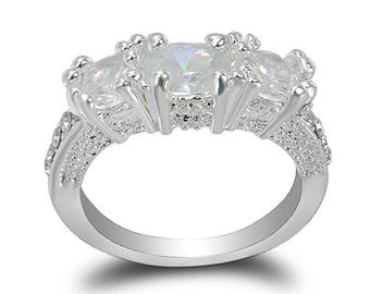 Womens Wedding Silver Plated Crystal Rhinestone Ring Size 7.5
