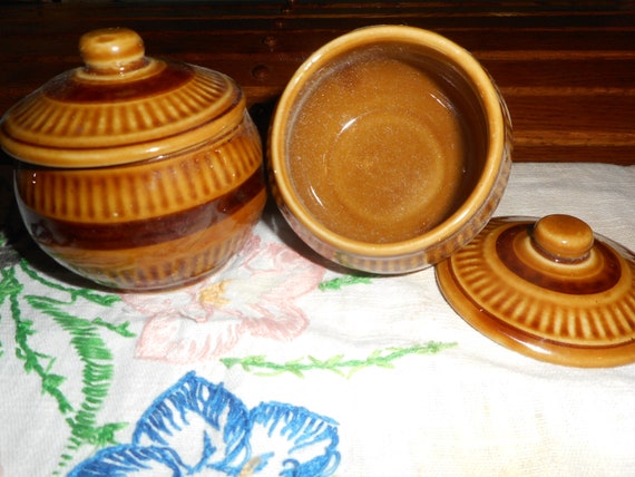 Small Brown Stoneware Crocks With Lids Set Of 2 Etsy