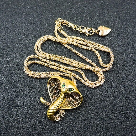 Gold Enamel Crystal Cute Snake Animal Pendant Necklace brooch Etsy