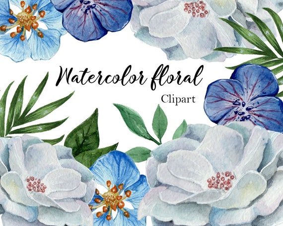 Aquarell Blumen Clipart Indigo Blau Blumen Aquarell Digitale Etsy