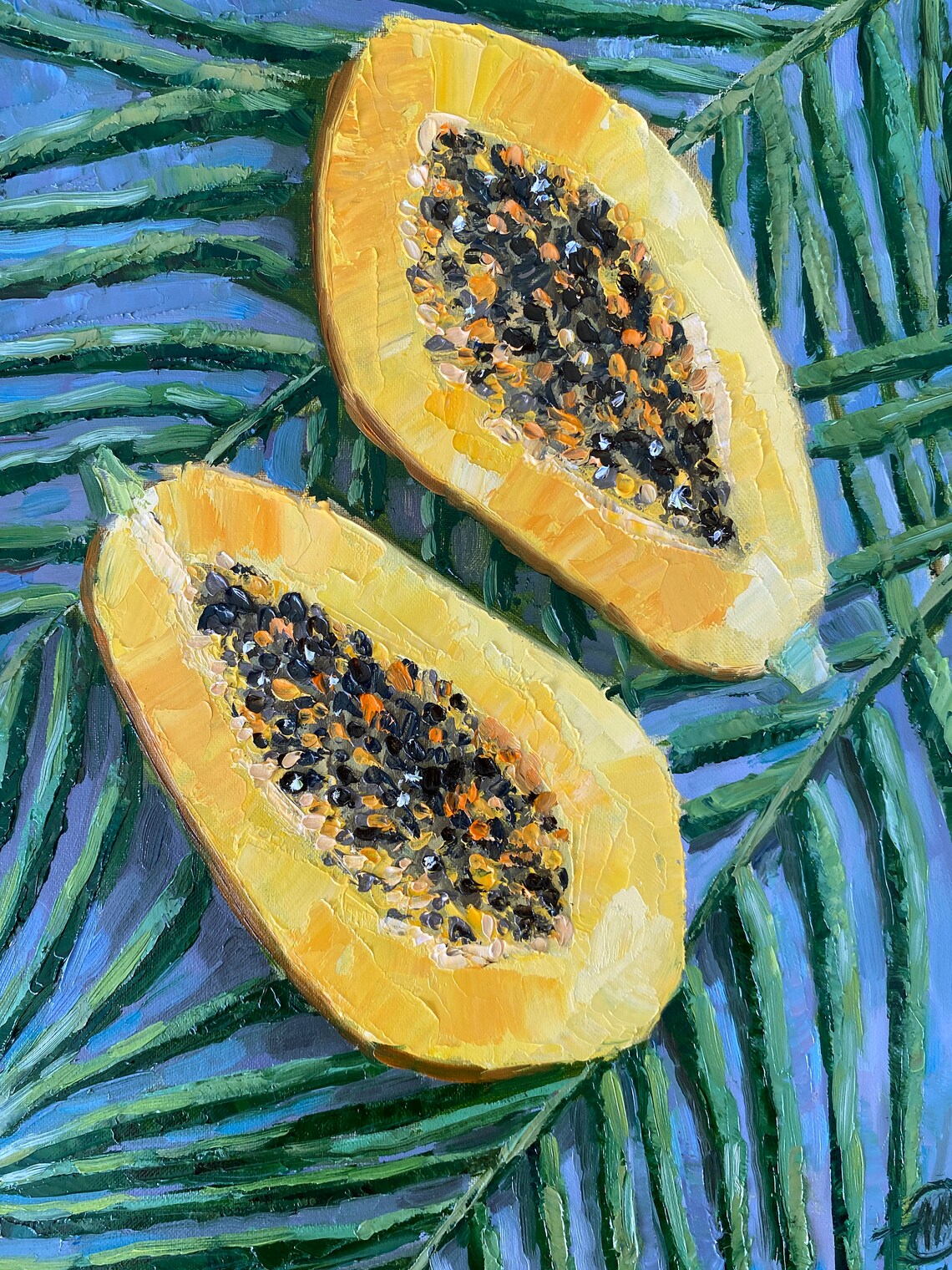 Papaya Painting Original Oil Artwork Fruit Painting Food Wall Etsy