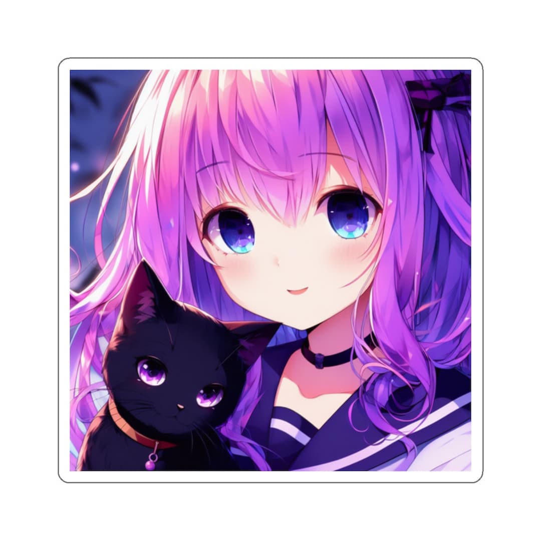 Anime Stickers Anime Girl Cat Anime Girl Purple Hair Cute Anime Anime Girl Stickers Kawaii