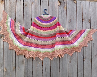 Large multicolored shawl, Handmade Knitted lace wool cape, Incredible Shawl, Semicircular crescent-shaped shawl, Big Boho Bactus, Galashawls