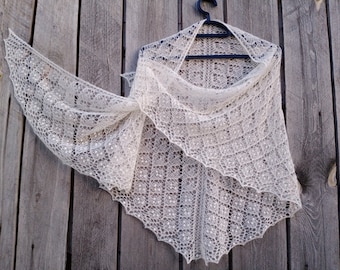 Pure White Knitted Lace Shawl, Handmade Knitted Lace Mohair Cape, Wedding Gift for Bride, Knitted Lace Bactus, Gala Shawls Knitted Wool Cape