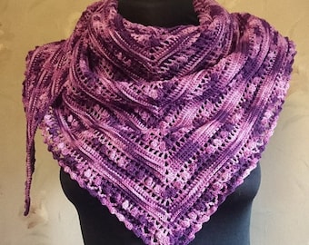 Multicolored crochet shawl, Triangular boho style shawl, Secret Paths shawl, Striped cotton wrap, two-tone shawl, bactus, cape, Gala Shawls