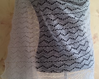 Gray Big Lace Stole, Handmade Knitted Lace Wedding Stole, Pure Wool Knitted Lace Scarf, Knitted Lace Wedding Bactus, Thin Wool Knitted Scarf