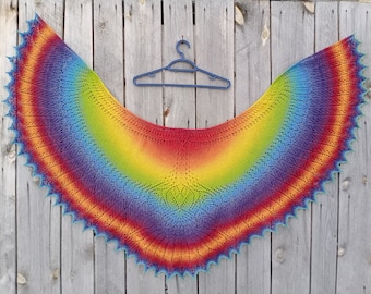 Rainbow Wool Lace Shawl, Handmade Knitted Lace Wrap, Knitted Semicircular Shawl, Colorful Simurg Shawl, Gift for Birthday, Gala Shawl, Cape