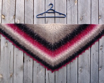 Multicolored wool shawl knitted from Dundaga yarn, Knitted lace cape, Peacock feather shawl, Lace triangular shawl,Big boho-bactus,GalaShawl