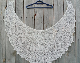 Pure White Knitted Lace Shawl, Handmade Knitted Lace Wool Cape, Wedding Gift for Bride, Knitted Lace Bactus, Gala Shawls, Knitted Wool Cape7