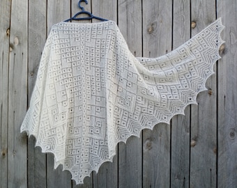 Pure White Knitted Lace Shawl, Handmade Knitted Wool Cape, Big Wedding Shawl for Bride, Knitted Lace Mohair Bactus, Gala Shawls,Knitted Cape