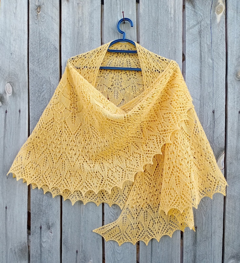 Yellow Knitted Lace Shawl Lace Wool Wrap Handmade Knitted Etsy