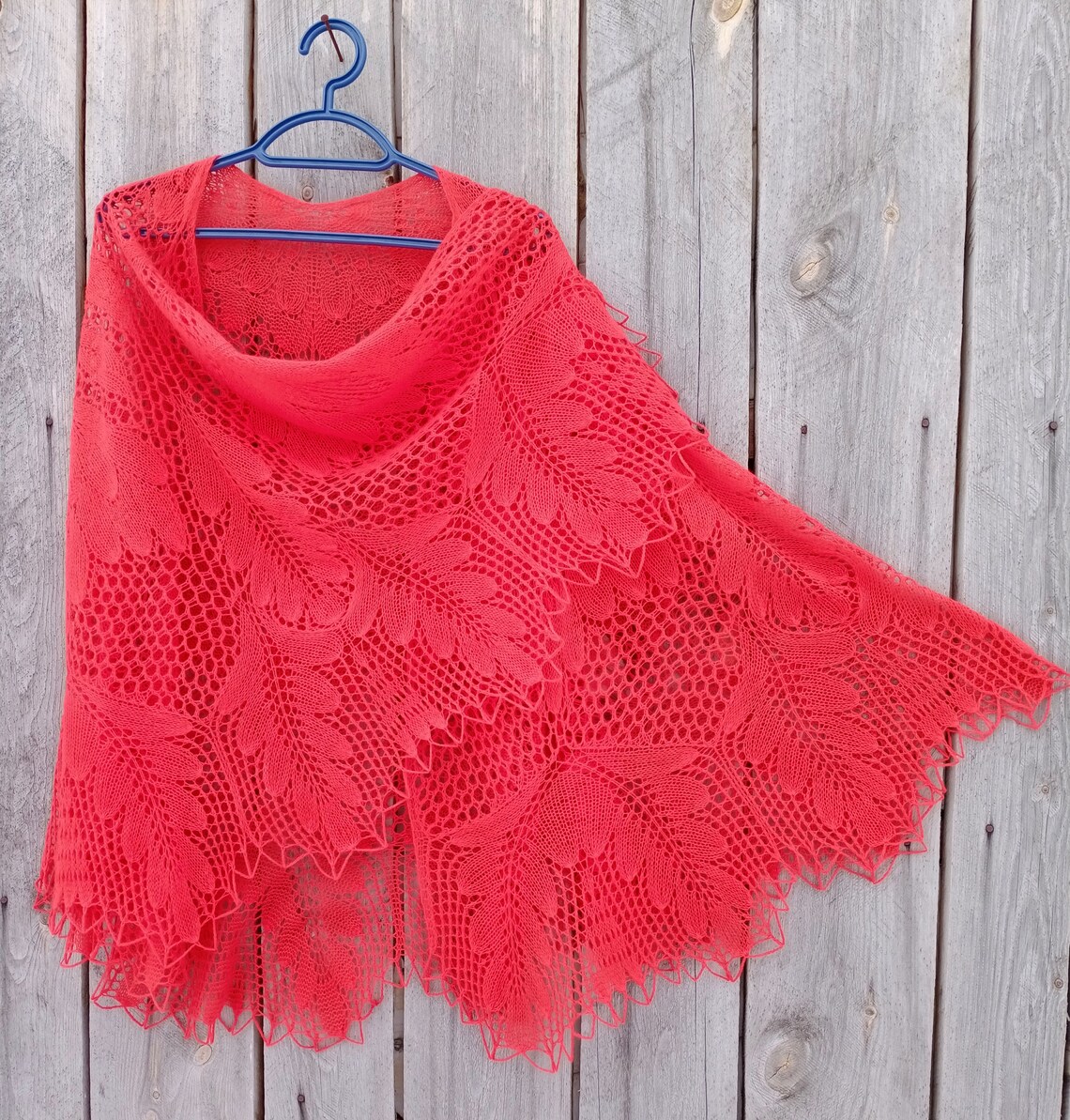Big Red Lace Shawl Handmade knitted lace shawl Natural wool Etsy