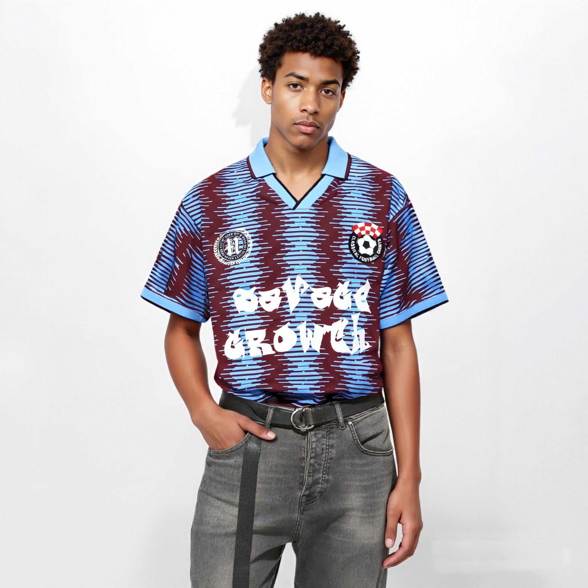 Custom Blue Retro Soccer Jersey, Personalized 90s Style Football
