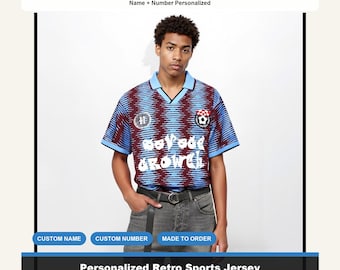 Kundenspezifisches blaues Retro Fußballtrikot, personalisiertes Namensnummer-Fußball-Hemd, 90er Jahre Stil Kit