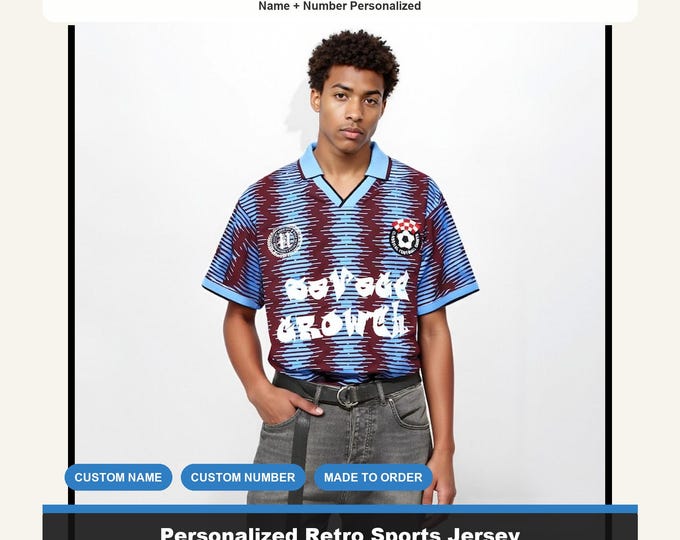 Custom Blue Retro Soccer Jersey, Personalized 90s Style Football Shirt