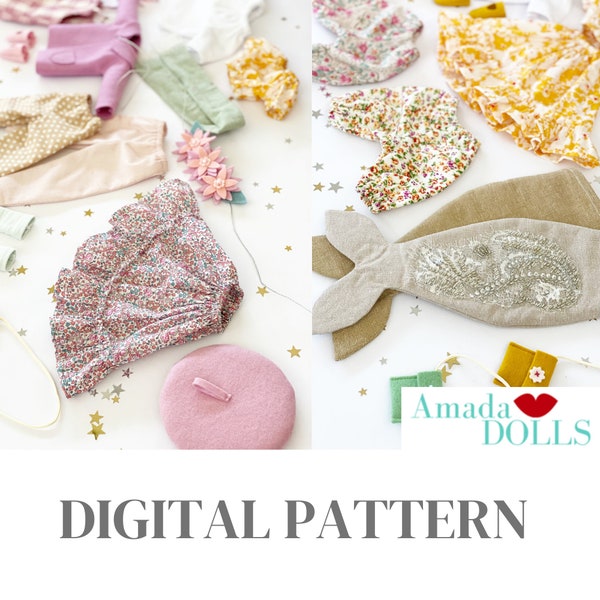 Sewing Pattern, Doll Clothes Patterns, Digital Pattern Download, Doll Pants, Doll Dress, Doll Jacket, Doll Shoes, Mermaid tail, Doll Skirt