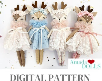 Fawn Deer Sewing Pattern, Handmade Doll, Digital Pattern Download, Plush Toy Pattern, Heirloom Doll, Cloth Fabric Doll