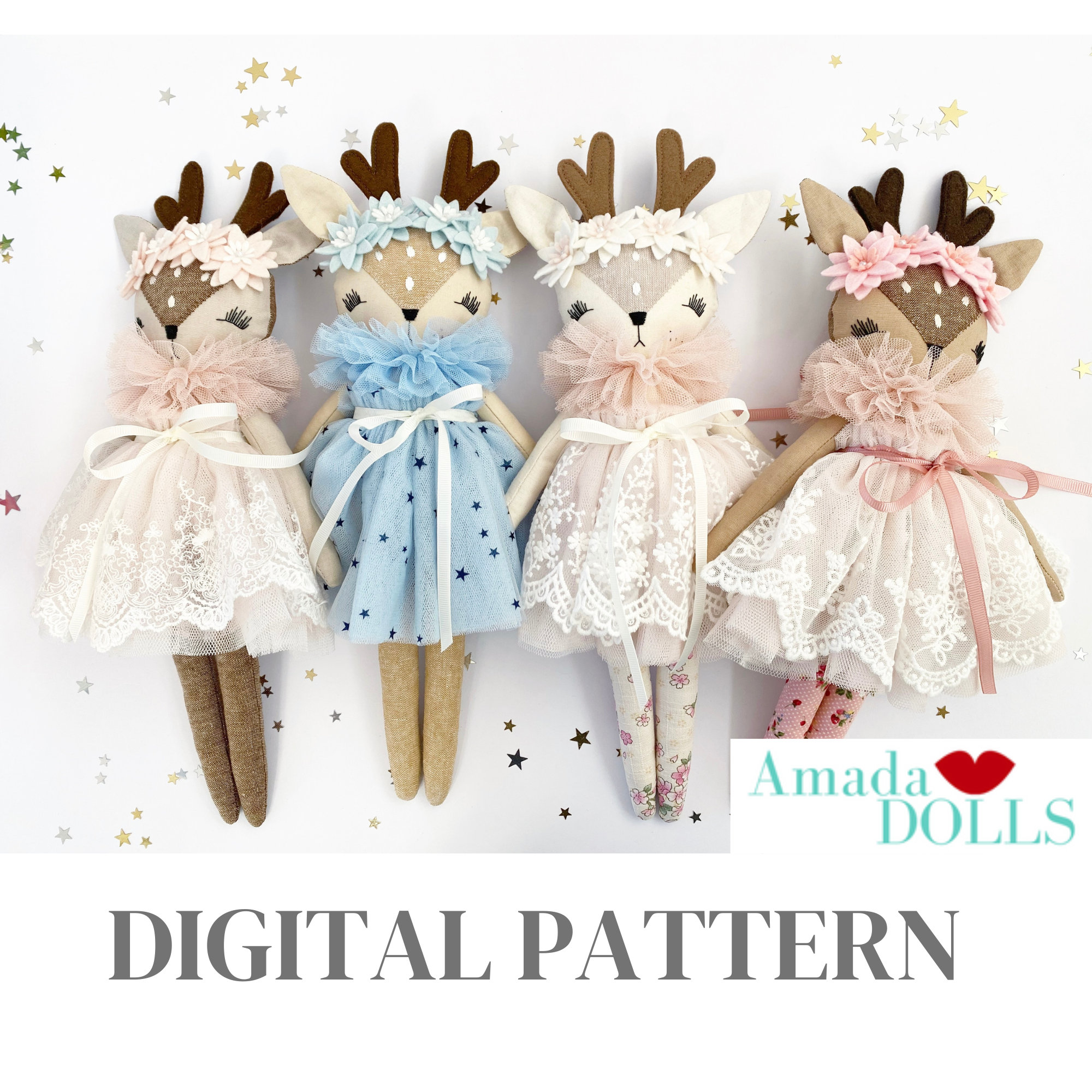 Fawn Deer Sewing Pattern, Handmade Doll, Digital Pattern Download, Plush Toy Pattern, Heirloom Doll, Cloth Fabric Doll