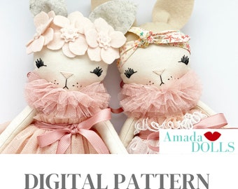 Bunny Sewing Pattern, Handmade Doll, Digital Pattern Download, Plush Bunny Toy Pattern, Heirloom Doll, Cloth Bunny Fabric Doll