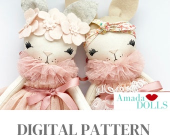 Bunny Sewing Pattern, Handmade Doll, Digital Pattern Download, Plush Bunny Toy Pattern, Heirloom Doll, Cloth Bunny Fabric Doll