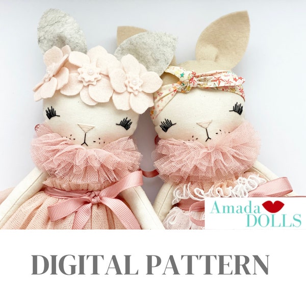 Bunny Sewing Pattern, Handmade Doll, Digital Pattern Download, Plush Bunny Toy Pattern, Heirloom Doll, Cloth Bunny Fabric Doll