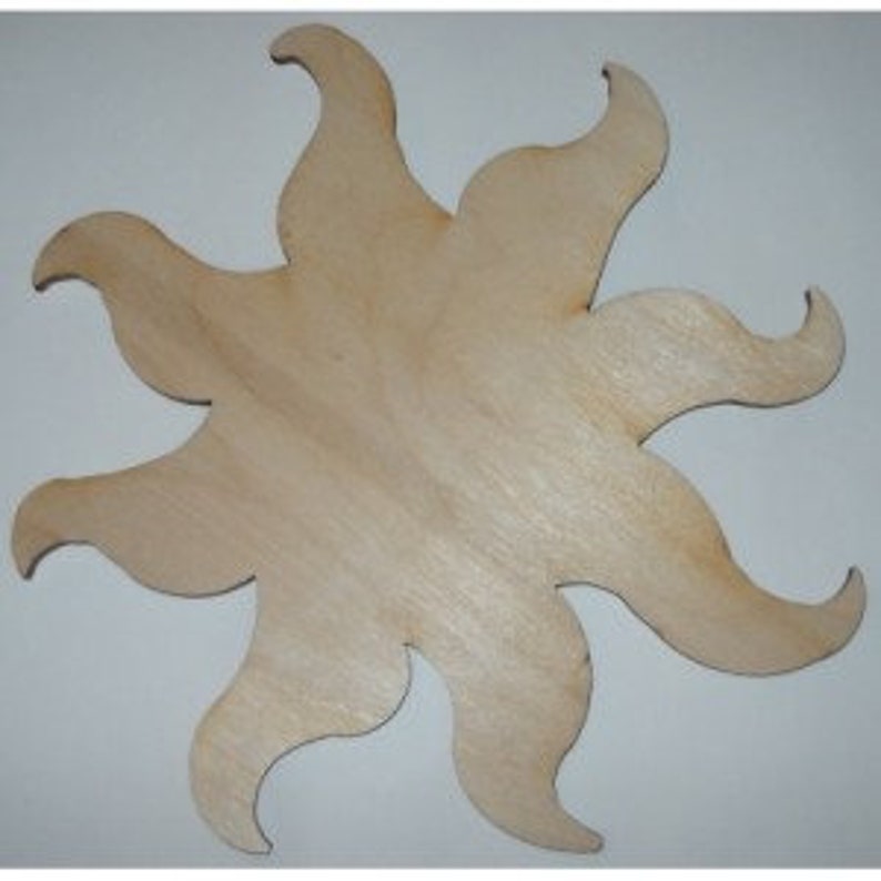 May include: A wooden sun shape with eight points, ideal for crafting and decorating.