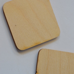 20 handcrafted wooden shapes, square decor, decoupage furniture, rounded corners, 5x5 cm