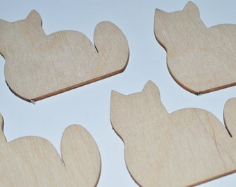 Pack of 20 handmade wooden cat shapes 7.5x6.5 cm