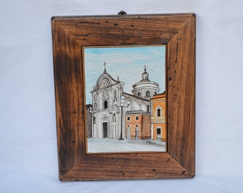 Handmade hand-painted Castelli ceramic tile with frame