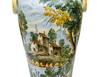 Ceramic umbrella vase by Castelli hand painted