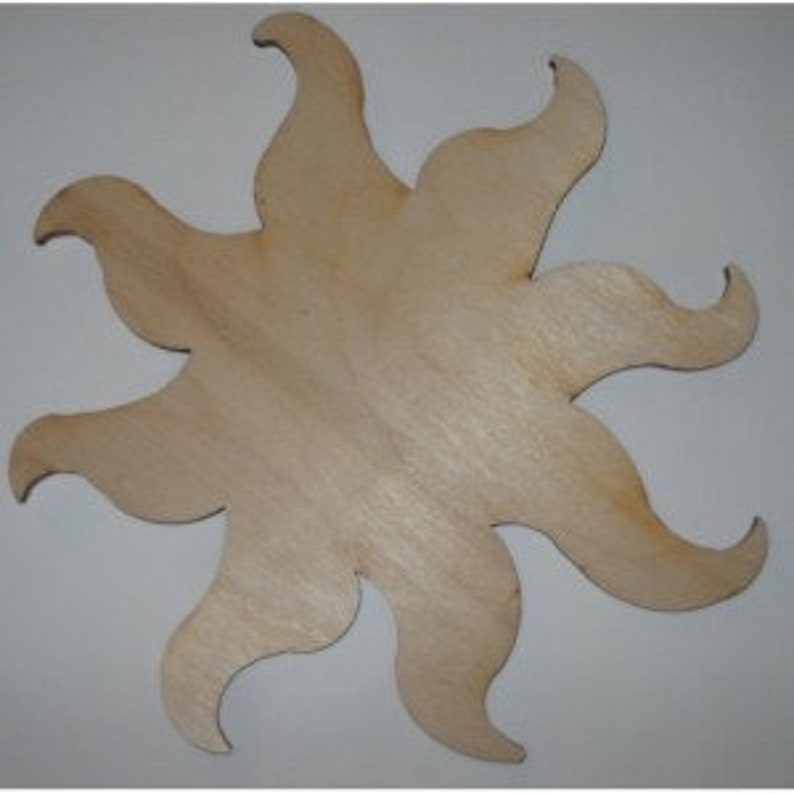 May include: A wooden sun shape with eight points, ideal for crafting and decorating.
