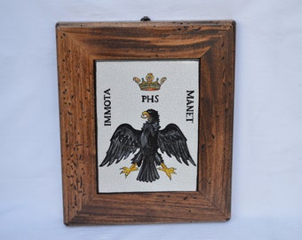 Hand-painted handmade ceramic tile with frame