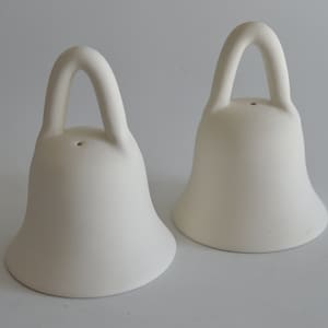 Bell in white terracotta ring handle handmade favor 7x9.5 cm