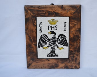 Hand-painted handmade ceramic tile with frame