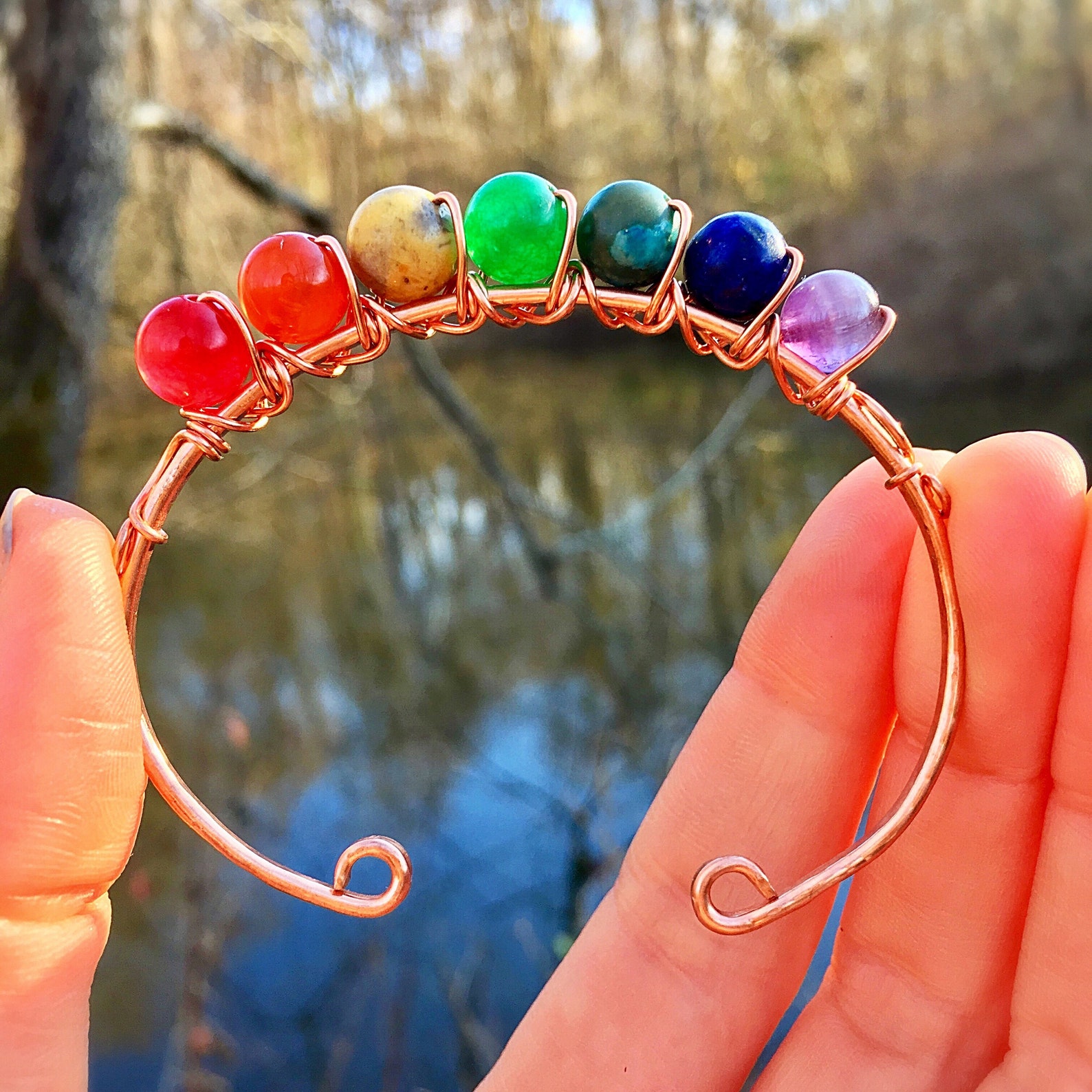 Chakra Gemstone Cuff Bracelet Copper Cuff Bracelet Wire Etsy