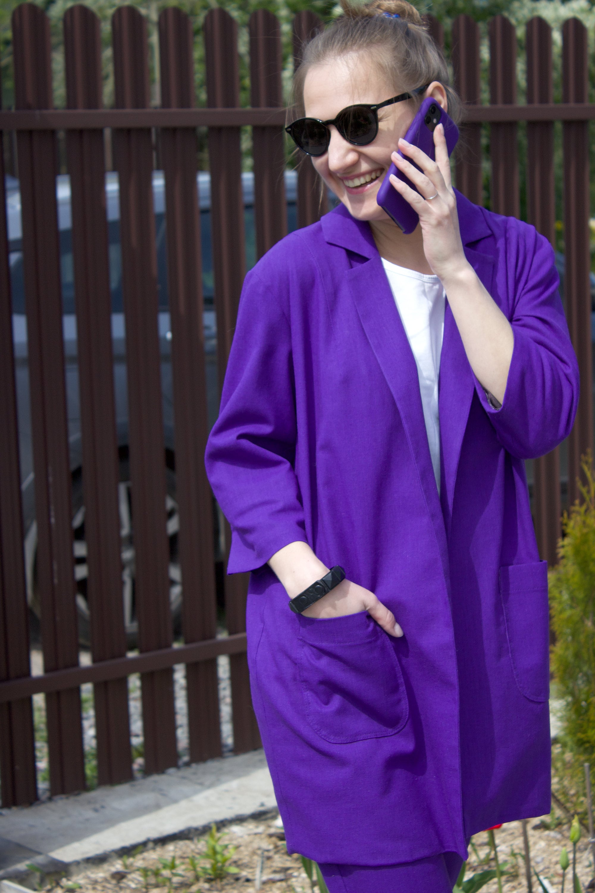 Purple linen Jacket for women with pockets/ patchwork lining Etsy