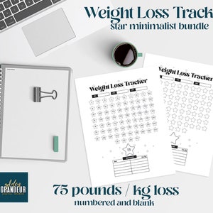 75 lbs Weight Loss Tracker | 75 kg Weight Loss Tracker | Digital Planner Fitness Tracker | Printable | Minimalist Stars Habit Tracker | PDF