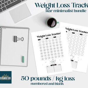 50 lbs Weight Loss Tracker | 50 kg Weight Loss Tracker | Bullet Journal Fitness Tracker | Printable | Minimalist Stars Habit Tracker | PDF
