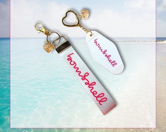 Love Custom Islander Inspired Retro Motel Keychain + Wristlet / Bombshell / Personalized Birthday Bach Gift  / Love Reality TV Island Show