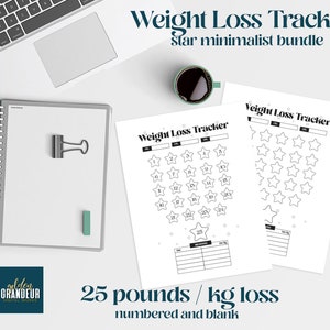 25 lbs Weight Loss Tracker | 25 kg Weight Loss Tracker | Bullet Journal Fitness Tracker | Printable | Minimalist Stars Habit Tracker | PDF
