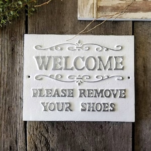 Letrero de metal que dice &quot;Quítate los zapatos&quot;, &quot;No se permiten zapatos&quot;, decoración rústica para el hogar