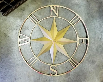 Metal Compass Wall Decor: Distressed Nautical Farmhouse Art