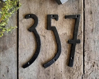 Números de casa de hierro, números modernos, números de dirección, decoración del hogar de mediados de siglo, números retro